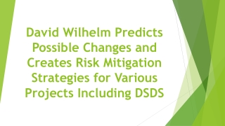 David Wilhelm Predicts Possible Changes and Creates Risk Mitigation Strategies for Various Projects Including DSDS