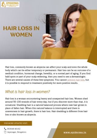 What is Hair Loss in Women | Best Dermatology Centre in Bangalore | Epiderma