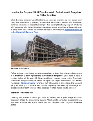 Interior tips for your 2 BHK Flats for sale in Doddakannelli Bangalore by Nikhar Aventino