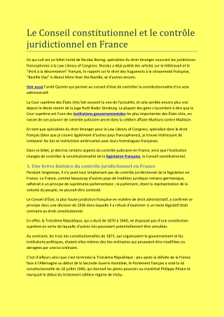 Le Conseil constitutionnel et le contrôle juridictionnel en France