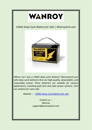 150ah Deep Cycle Battery for Sale Wanroytech.com