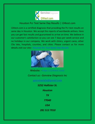 Houston Pcr Test Same Day Results I24test