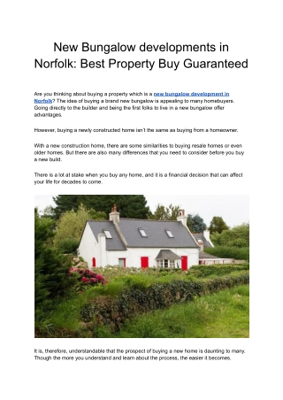 New Bungalow developments in Norfolk - Best Property Buy Guaranteed