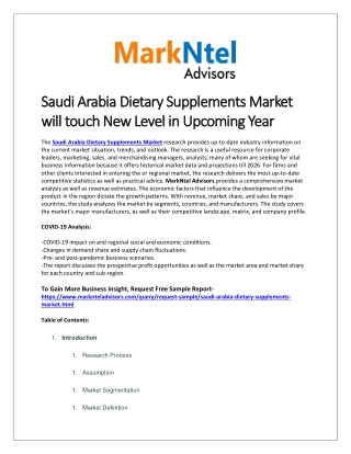 Saudi Arabia Dietary Supplements Market Scope, Demand and Growth