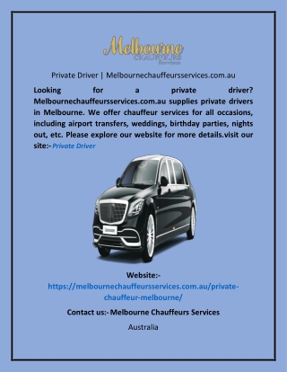 Private Driver  Melbournechauffeursservices