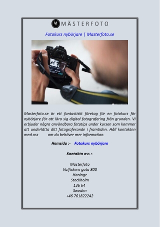 Fotokurs nybörjare Masterfoto.se