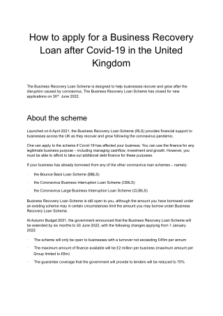 How to apply for a Business Recovery Loan after Covid-19 in the United Kingdom