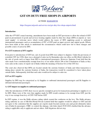 GST on Duty Free Shops in Airports