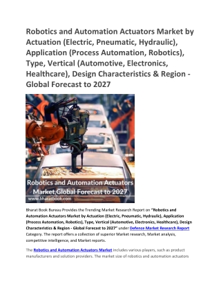 Robotics and Automation Actuators Market, Global Forecast to 2027