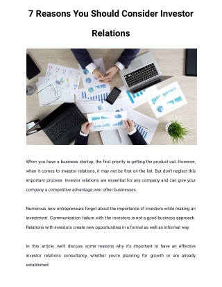 7 Reasons You Should Consider Investor Relations