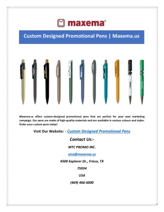 Custom Designed Promotional Pens | Maxema.us