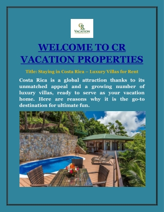 Staying in Costa Rica – Luxury Villas for Rent