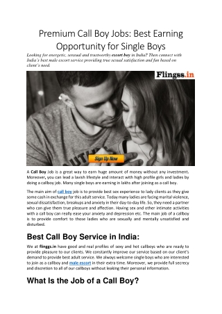 Premium Call Boy Jobs Best Earning Opportunity for Single Boys