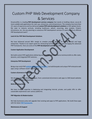 Custom PHP Web Development Company and Services