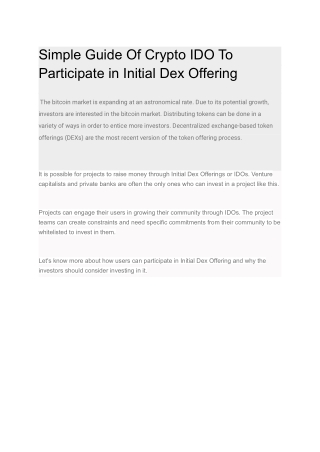 Simple Guide Of Crypto IDO To Participate in Initial Dex Offering