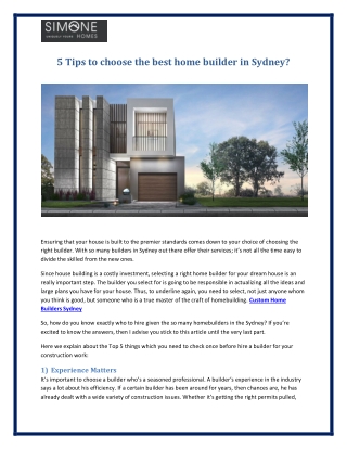 Custom Home Builders Sydney - Simonehomes