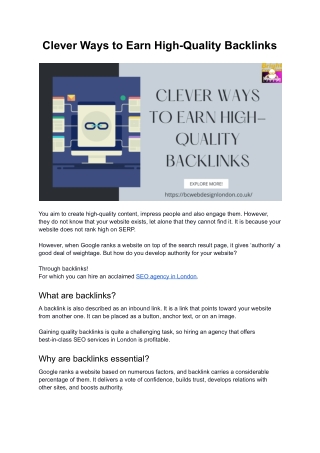 Clever Ways to Earn High Quality Backlinks