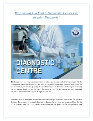 Why Should You Visit A Diagnostic Center For Regular Diagnosis