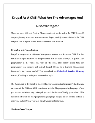 Drupal As A CMS - What Are The Advantages And Disadvantages