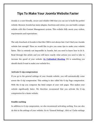 Tips To Make Your Joomla Website Faster