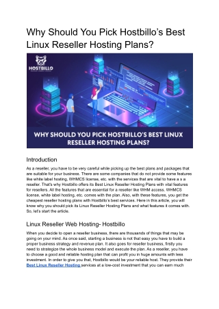 Why Should You Pick Hostbillo’s Best Linux Reseller Hosting Plans_