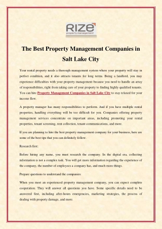 The Best Property Management Companies in Salt Lake City
