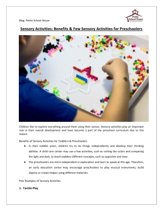 Sensory Activities- Benefits & Few Sensory Activities for Preschoolers
