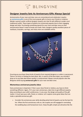 Designer Jewelry Sets As Anniversary Gifts Always Special