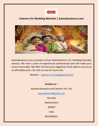 Caterers For Wedding Mumbai  Aaswadcaterers