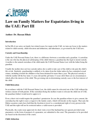 Law on Family Matters for Expatriates living in the UAE Part III
