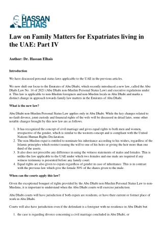 Law on Family Matters for Expatriates living in the UAE Part IV