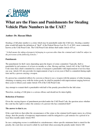 What are the Fines and Punishments for Stealing Vehicle Plate Numbers in the UAE