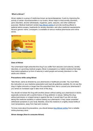 How To Buy Ativan Online
