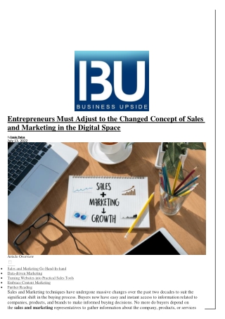 Entrepreneurs Must Adjust to the Changed Concept of Sales and Marketing