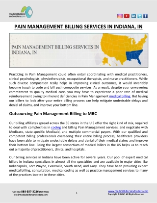 PAIN MANAGEMENT BILLING SERVICES IN INDIANA, IN