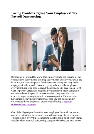 Facing Troubles Paying Your Employees? Try Payroll Outsourcing