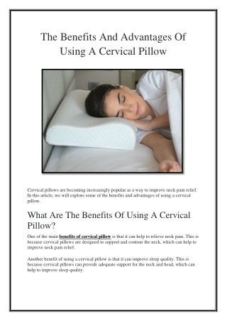 The Benefits And Advantages Of Using A Cervical Pillow