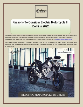 Reasons To Consider Electric Motorcycle In Delhi In 2022