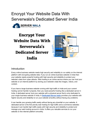 Encrypt Your Website Data With Serverwala's Dedicated Server India