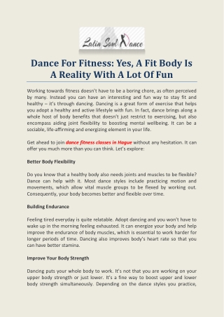 Dance For Fitness: Yes, A Fit Body Is A Reality With A Lot Of Fun