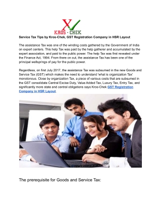 Service Tax Tips by Kros-Chek, GST Registration Company in HSR Layout