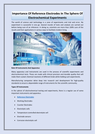 Importance Of Reference Electrodes In The Sphere Of Electrochemical Experiments