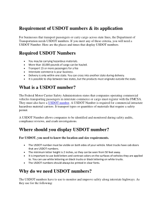 What USDOT Numbers are required to apply d