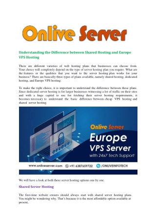 Europe VPS Hosting Comes With Many Benefits - Onlive Server