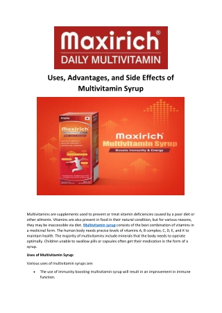 Uses, Advantages, and Side Effects of Multivitamin Syrup