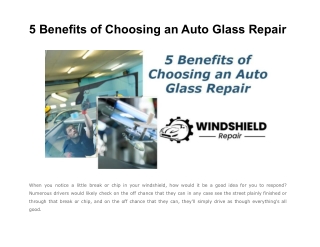 5 Benefits of Choosing an Auto Glass Repair