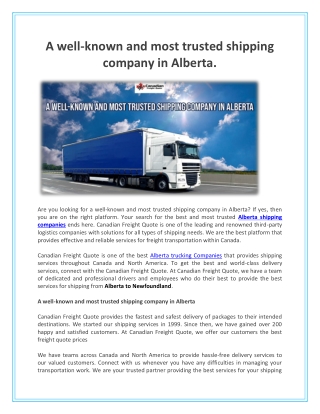A well-known and most trusted shipping company in Alberta.