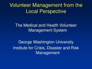 Volunteer Management from the Local Perspective