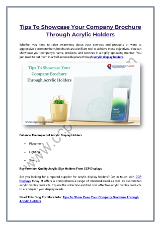 Tips To ShowcaseYour Company Brochure Through Acrylic Holders