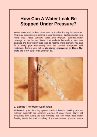 How Can A Water Leak Be Stopped Under Pressure?